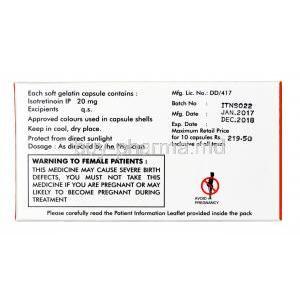 Isotane, Isotretinoin 20 mg, Capsule, box information