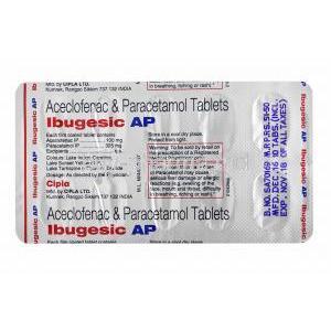 Ibugesic AP, Aceclofenac and Paracetamol tablets back