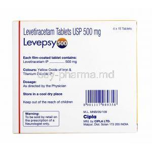 Levepsy, Levetiracetam 500mg composition