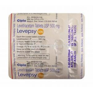Levepsy, Levetiracetam 500mg tablet sback