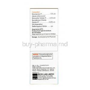 Betafree Eye Drop, Brinzolamide 1%wv + Brimonidine 0.2% wv, Eyedrop 5ml, Box information