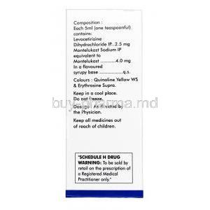 Allercet M Syrup, Levocetirizine 2.5mg + Montelukast 5ml, Box information