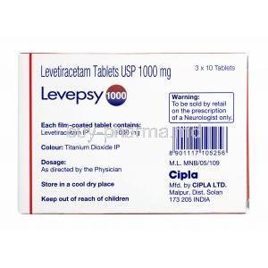 Levepsy, Levetiracetam 1000mg composition