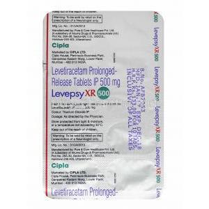 Levepsy XR, Levetiracetam 500mg tablets back