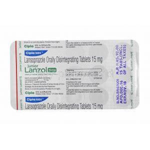 Junior Lanzol Strawberry Flavour, Lansoprazole 15mg tablets back