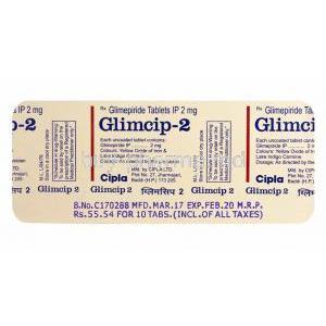 Glimcip, Glimepiride 2mg tablts back