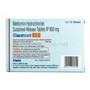 Exermet, Metformin 850mg box and tablets (2)