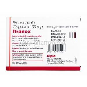 Itranox, Itraconazole 100mg composition