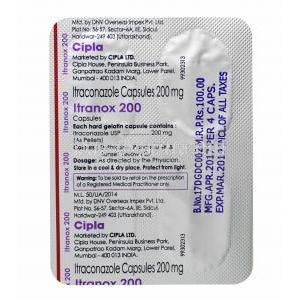 Itranox, Itraconazole 200mg capsules box