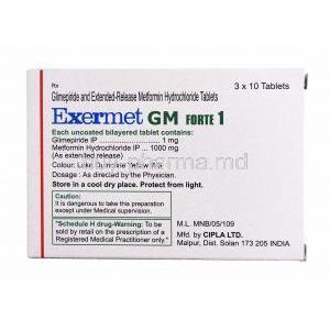 Exermet GM, Glimepiride 1mg and Metformin 1000mg composition