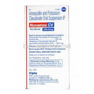 Novamox CV Dry Syrup, Amoxycillin 200mg and Clavulanic Acid 28.5mg composition