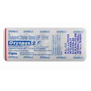 Oxyspas, Oxybutynin 2.5mg tablets back