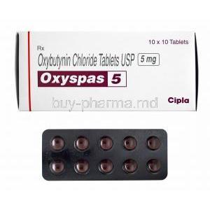 Oxyspas, Oxybutynin 5mg box and tablets