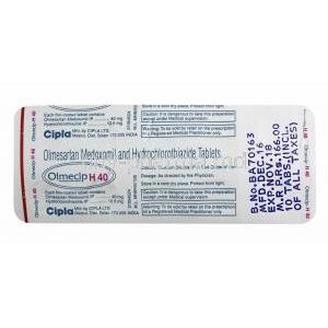 Olmecip H, Hydrochlorothiazide 12.5mg and Olmesartan 40mg tablets back