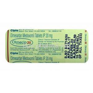 Olmecip, Olmesartan 20mg tablets back