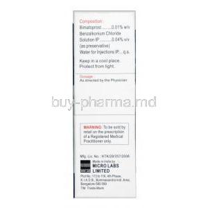 Bimaday Eye Drop, Bimatoprost 0.01% wv, Bottle, 3ml, Box information