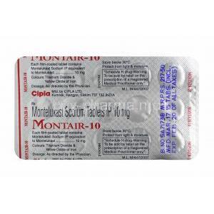 Montair, Montelukast 10mg tablets back