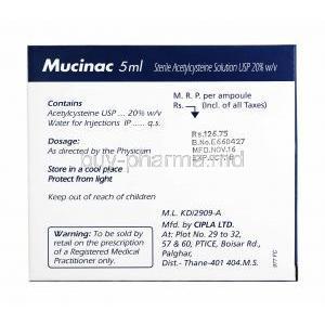 Mucinac Injection, Acetylcysteine composition