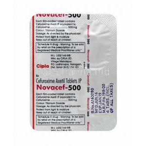 Novacef, Cefuroxime 500mg tablets back