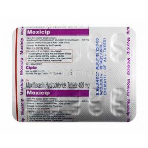 Moxicip, Moxifloxacin 400mg tablet back