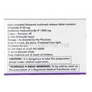 Dianorm-M OD, Gliclazide 60mg + Metformin 1000mg, SR Tablet, Box information