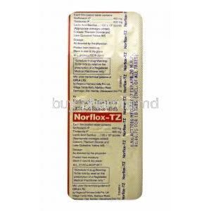 Norflox-TZ, Tinidazole, Norfloxacin and Lactobacillus tablets back