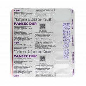 Pansec DSR, Domperidone and Pantoprazole capsule back