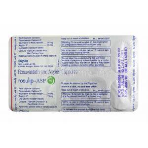 Rosulip-ASP, Rosuvastatin and Aspirin 75mg capsule back