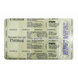 Panstal, Pancreatin, Amilase, Lipase and Protease capsule back