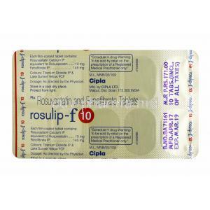 Rosulip-F, Fenofibrate 145mg and Rosuvastatin 10mg tablet back