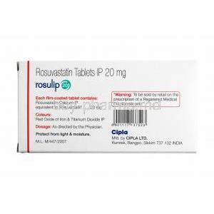 Rosulip, Rosuvastatin 20mg composition