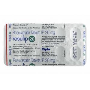 Rosulip, Rosuvastatin 20mg tablet back
