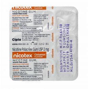 Nicotex Gum Cinnamon Flavour, Nicotine 2mg gums back