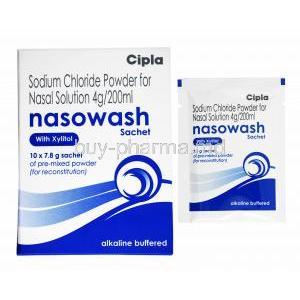 Nasowash Powder for Nasal Solution, Sodium Chloride box and sachet