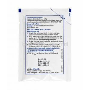 Nasowash Powder for Nasal Solution, Sodium Chloride sachet back