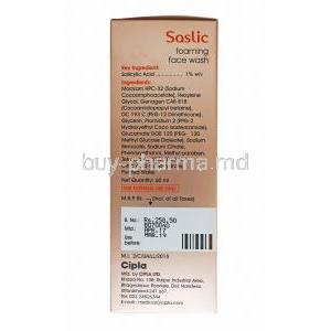 Saslic Foaming Face Wash, Salicylic Acid composition