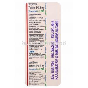 Prandial MD, Voglibose 0.3mg tablet back