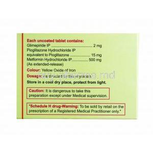 Triexer, Glimepiride 2mg, Metformin 500mg and Pioglitazone 15mg composition