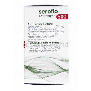 Seroflo Rotacaps, Salmeterol 50mcg and Fluticasone Propionate 500mcg composition