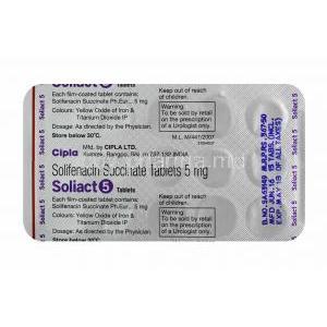 Soliact, Solifenacin 5mg tablet back