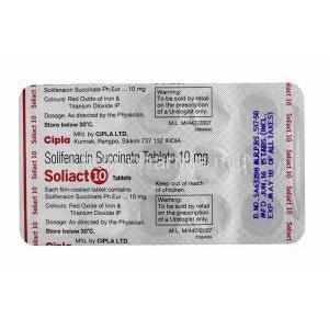 Soliact, Solifenacin 10mg tablet back