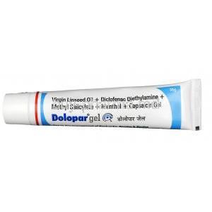 Dolopar Gel, Diclofenac 1.16% + Linseed Oil 3% + Menthol 5%  + Methyl Salicylate 10%, Tube, 30gm, Tube