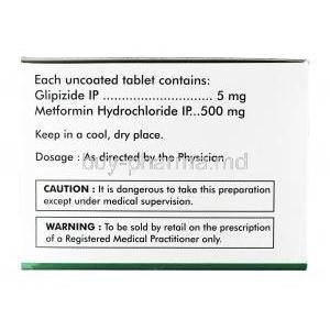 Dibizide M, Glipizide 5mg + Metformin 500mg, Tablet, Box information