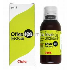 Oflox Rediuse Suspension, Ofloxacin 100mg box and bottle