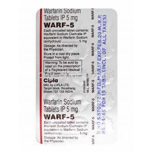 Warf, Warfarin 5mg tablet back