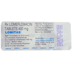 Lomitas, Generic Maxaquin,  Lomefloxacin Tablet Packaging