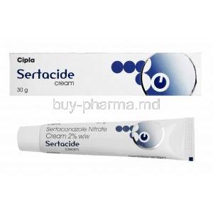 Sertacide Cream, Sertaconazole box and tablets