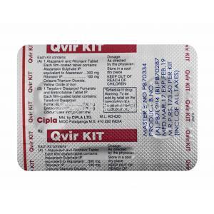 Qvir Kit, Tenofovir disoproxil fumarate, Emtricitabine, Atazanavir and Ritonavir tablet back