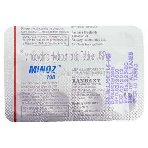 Minoz, Generic  Minocin ,  Minocycline Hcl 100 Mg Capsule Packaging