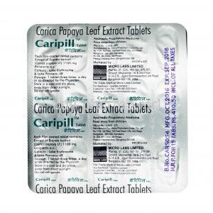 Caripill, Papaya leaf extract 1100mg, Tablet, Sheet information